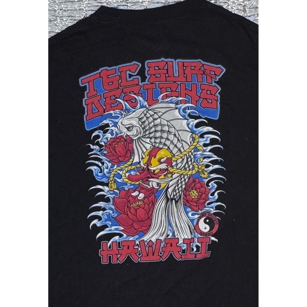 T&C Surf Designs Hawaii Koi Fish Graphic T-Shirt Black Mens Large